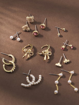 18K Gold Bows & Blush Earring Set - ARULA - 