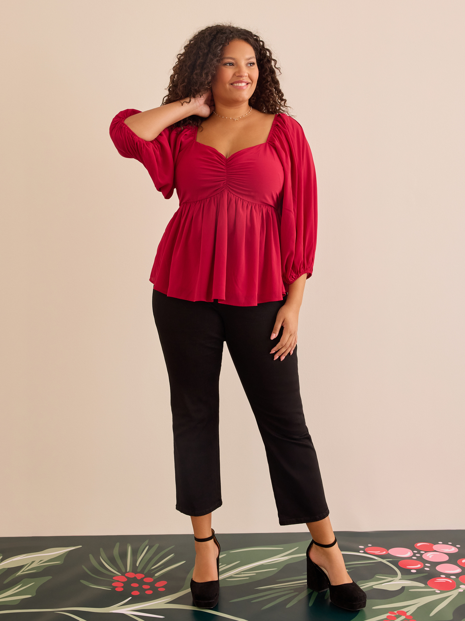 Brynnlee Peplum Top in Red | Arula