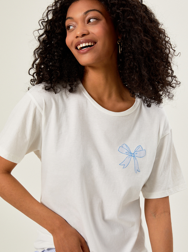 Blue Bow Graphic Tee Detail 2 - ARULA