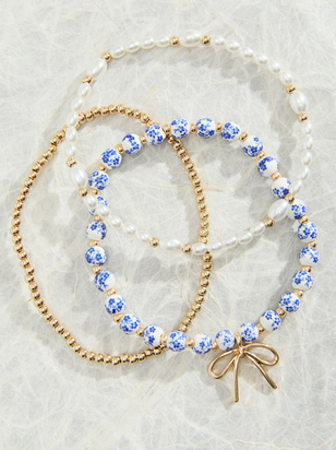 Painted Bead Bow Bracelet Set - ARULA - 