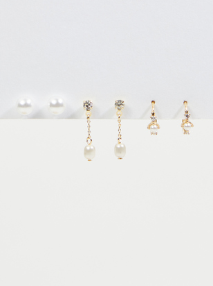 18K Gold Dipped 3 Pack Pearl Dangle Earrings - ARULA