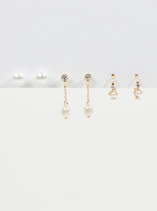 18K Gold Dipped 3 Pack Pearl Dangle Earrings - ARULA