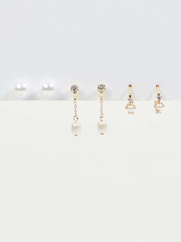 18K Gold Dipped 3 Pack Pearl Dangle Earrings - ARULA