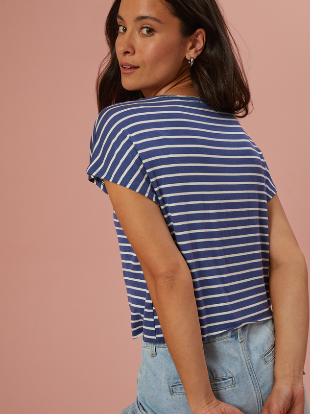 Summer Striped Muscle Tee Detail 3 - ARULA