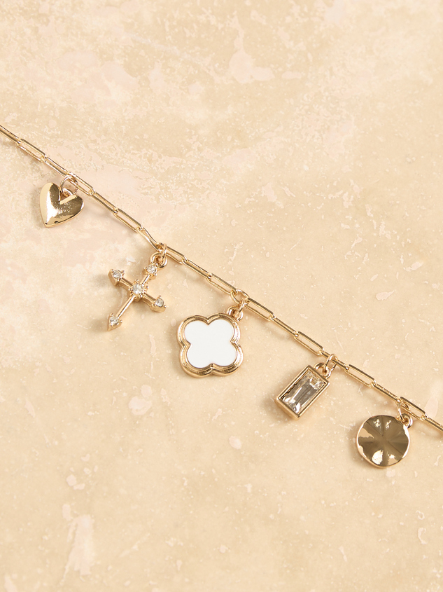 Gold Paperclip and Charm Necklace Detail 2 - ARULA