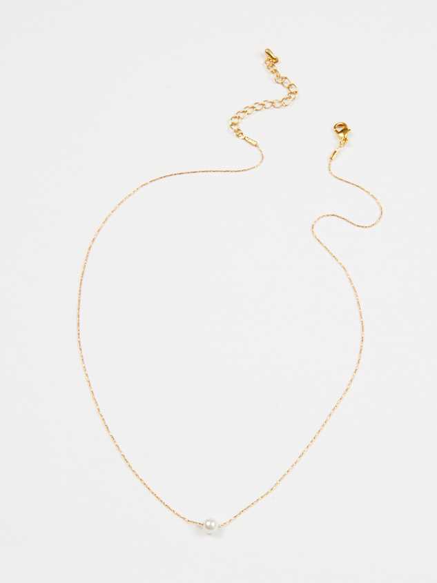 18K Gold Dipped Dainty Pearl Charm Necklace Detail 2 - ARULA