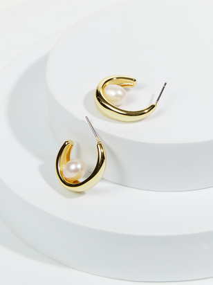 18k Gold Pearl Hoop Earrings - ARULA