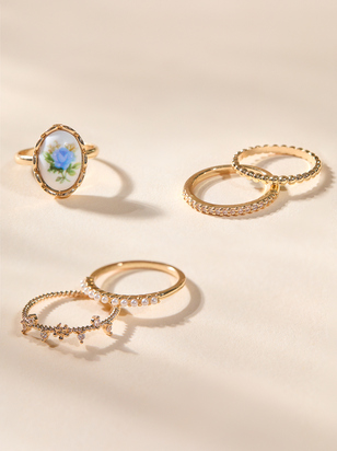 Floral Oval Bead Ring Pack - ARULA
