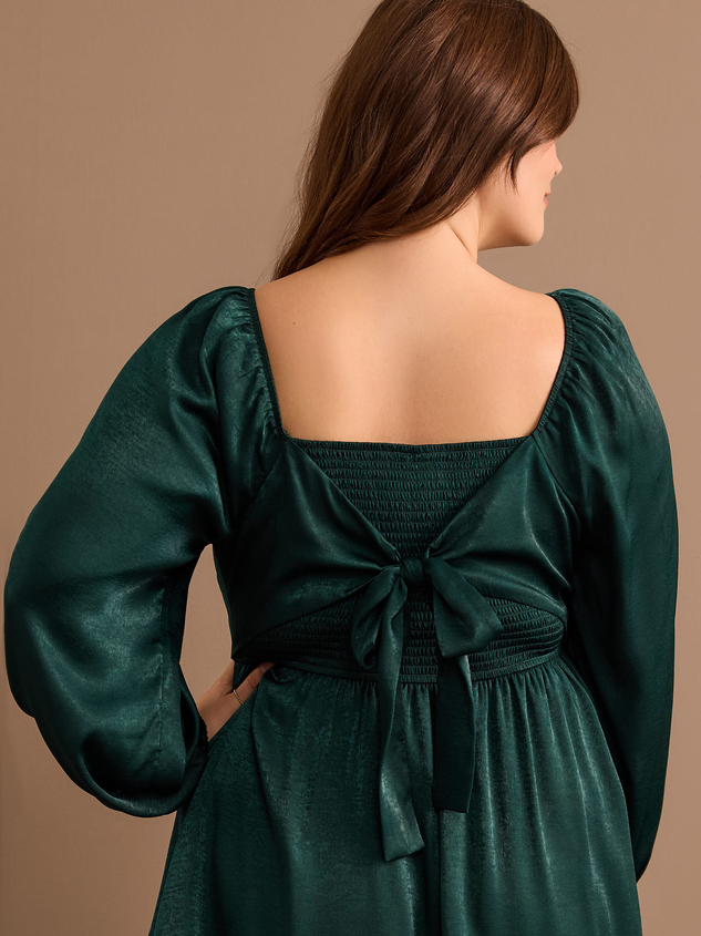 Liam Twist Satin Mini Dress in Green Arula