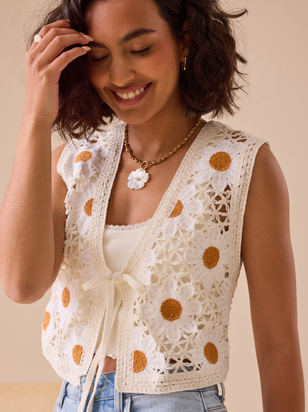 Daisy Crochet Tie Front Top - ARULA - 