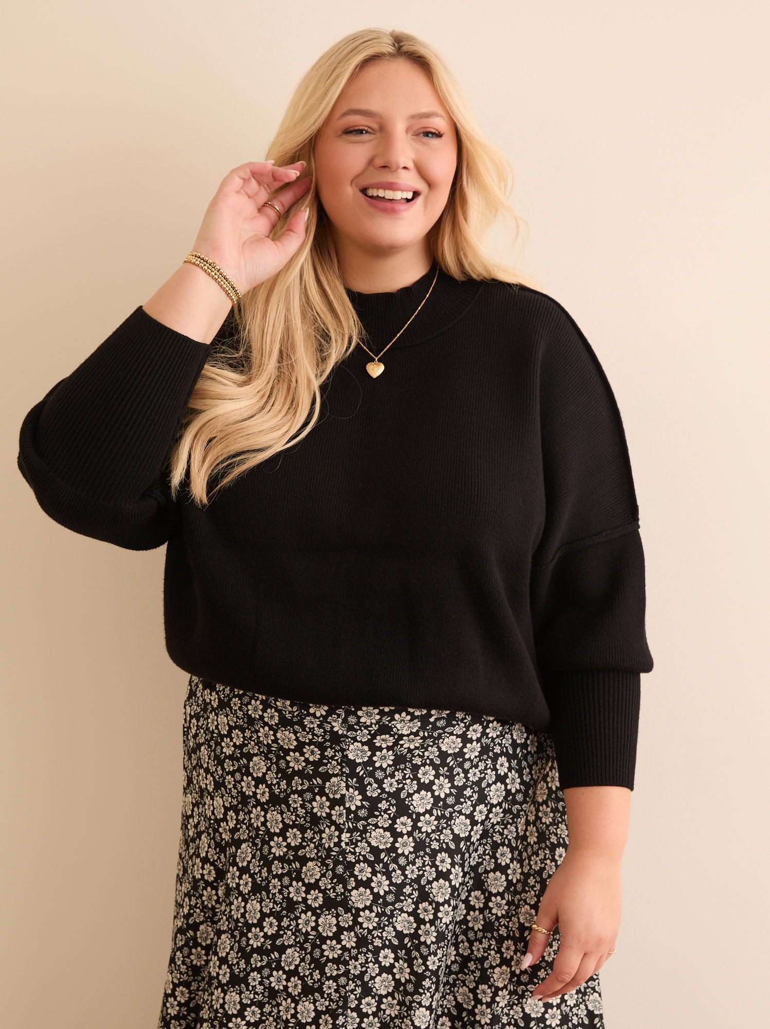 Dalia High Neck Oversized Sweater in Black | Arula