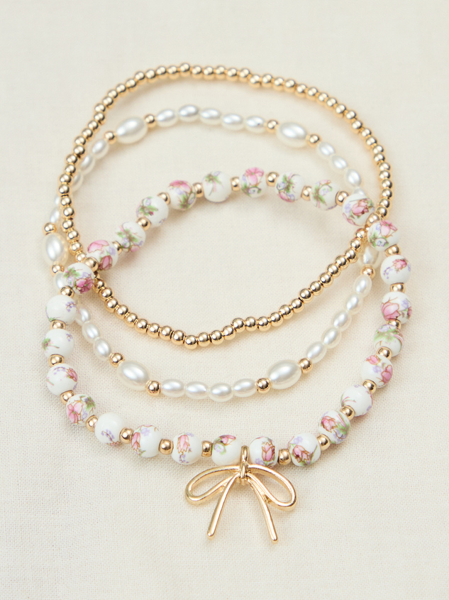 Painted Beads and Bow Bracelet Set - ARULA