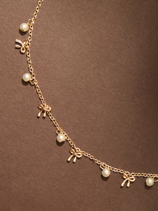 Dainty Pearl Bow Charm Necklace - ARULA - 
