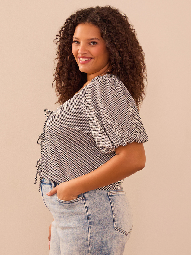 Peggy Gingham Tie Front Top Detail 4 - ARULA