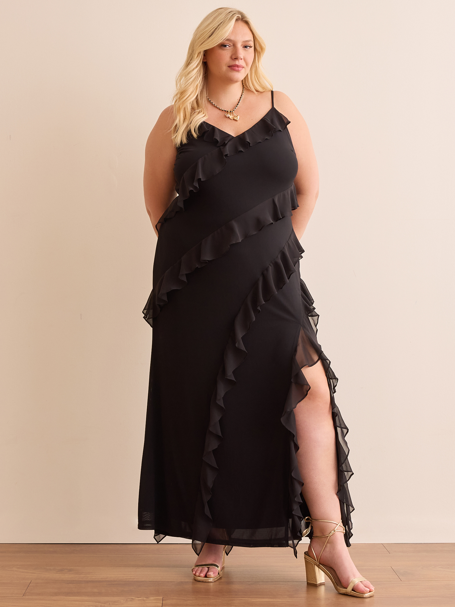 Bridgette Ruffle Maxi Dress in Black Arula