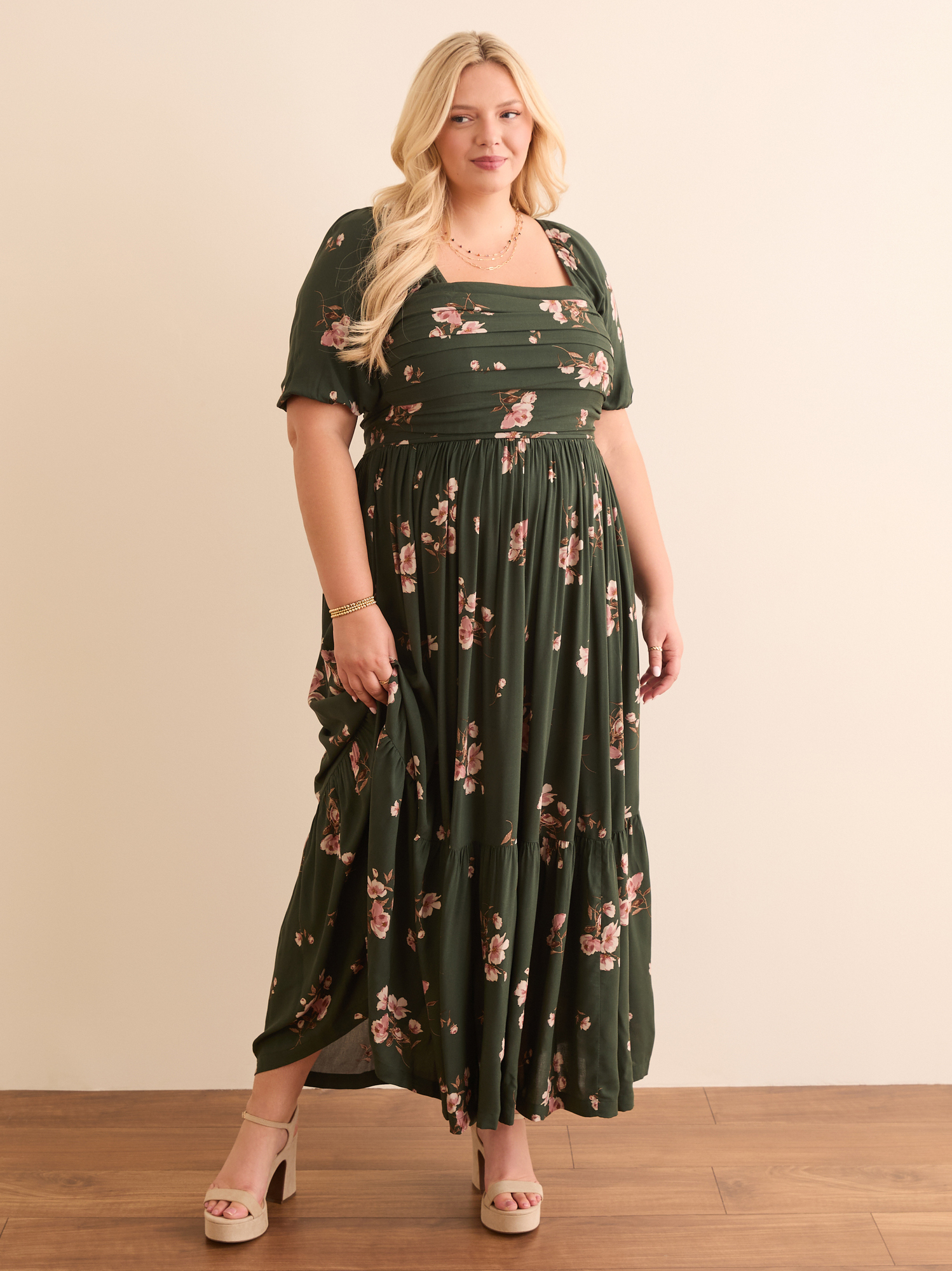 Hunter green floral maxi dress top