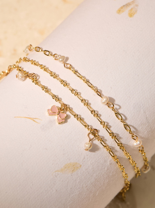 Dainty Pearl Bow Bracelet Set - ARULA