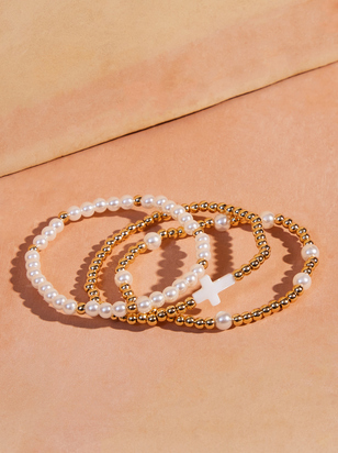 Pearl Cross Stretch Bracelet Set - ARULA
