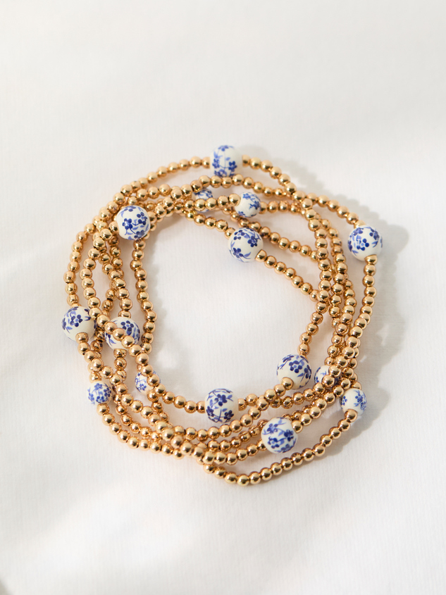 Painted Bead Gold Stretch Bracelet Set - ARULA