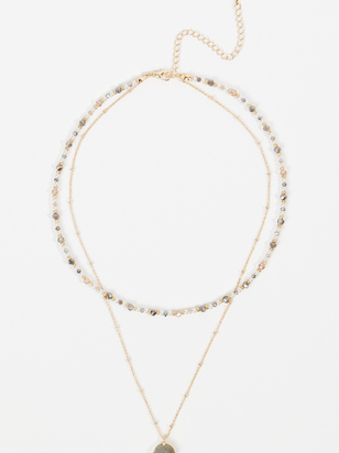 Dainty Glass Bead Layered Pendant Necklace - ARULA