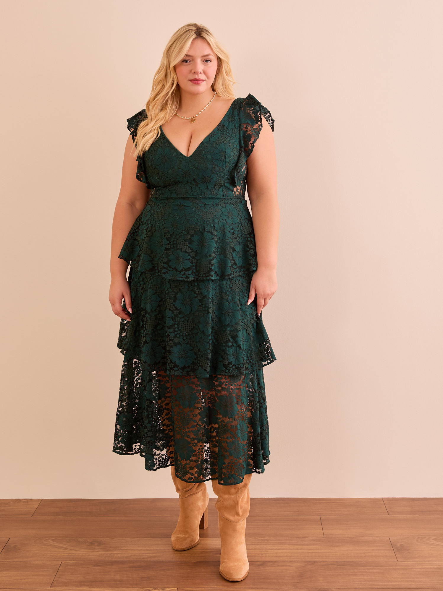 Kara Lace Maxi Dress in Hunter Green Arula