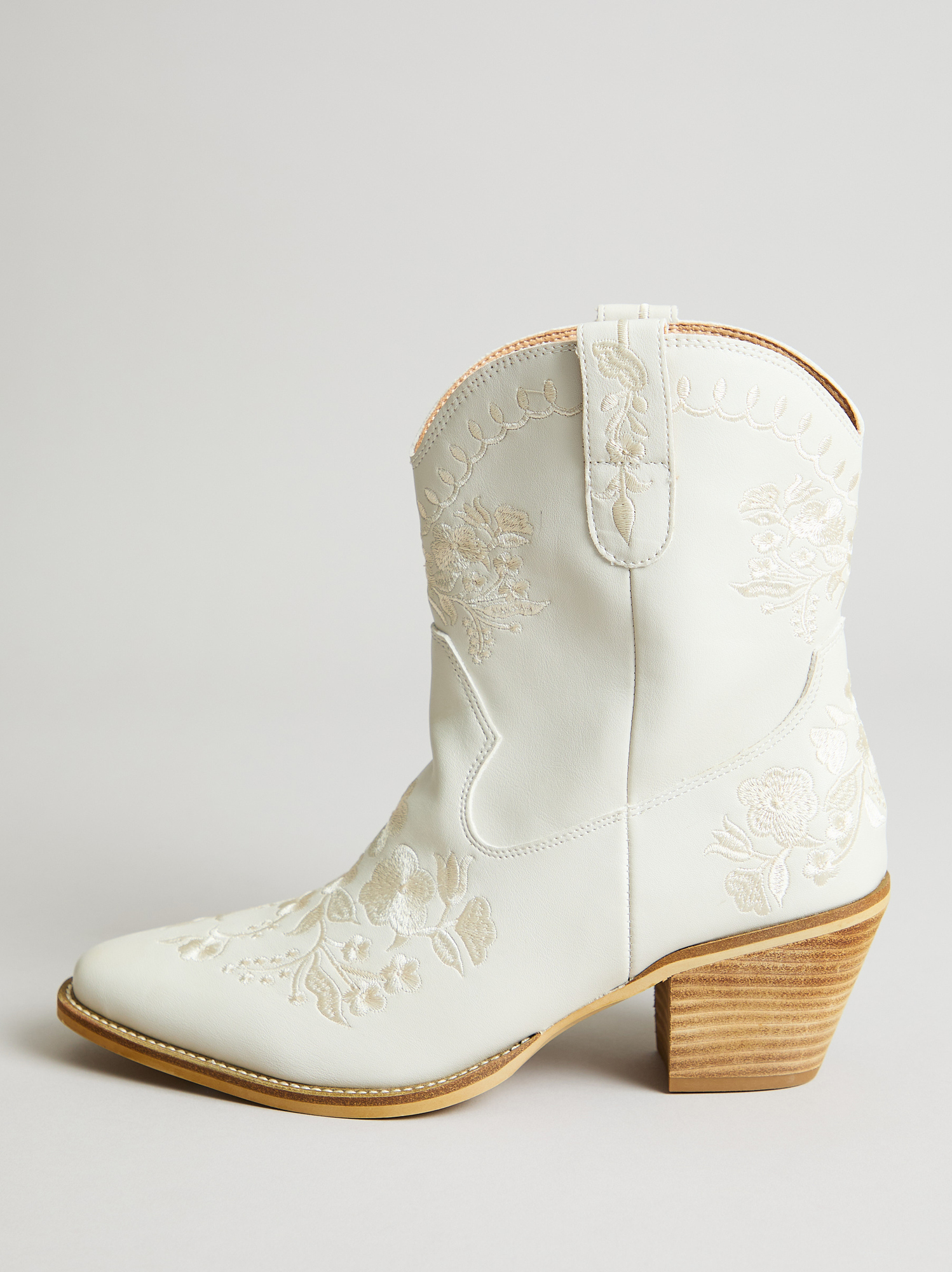 Caroline Embroidered Wide Width Western Booties in Ivory Arula