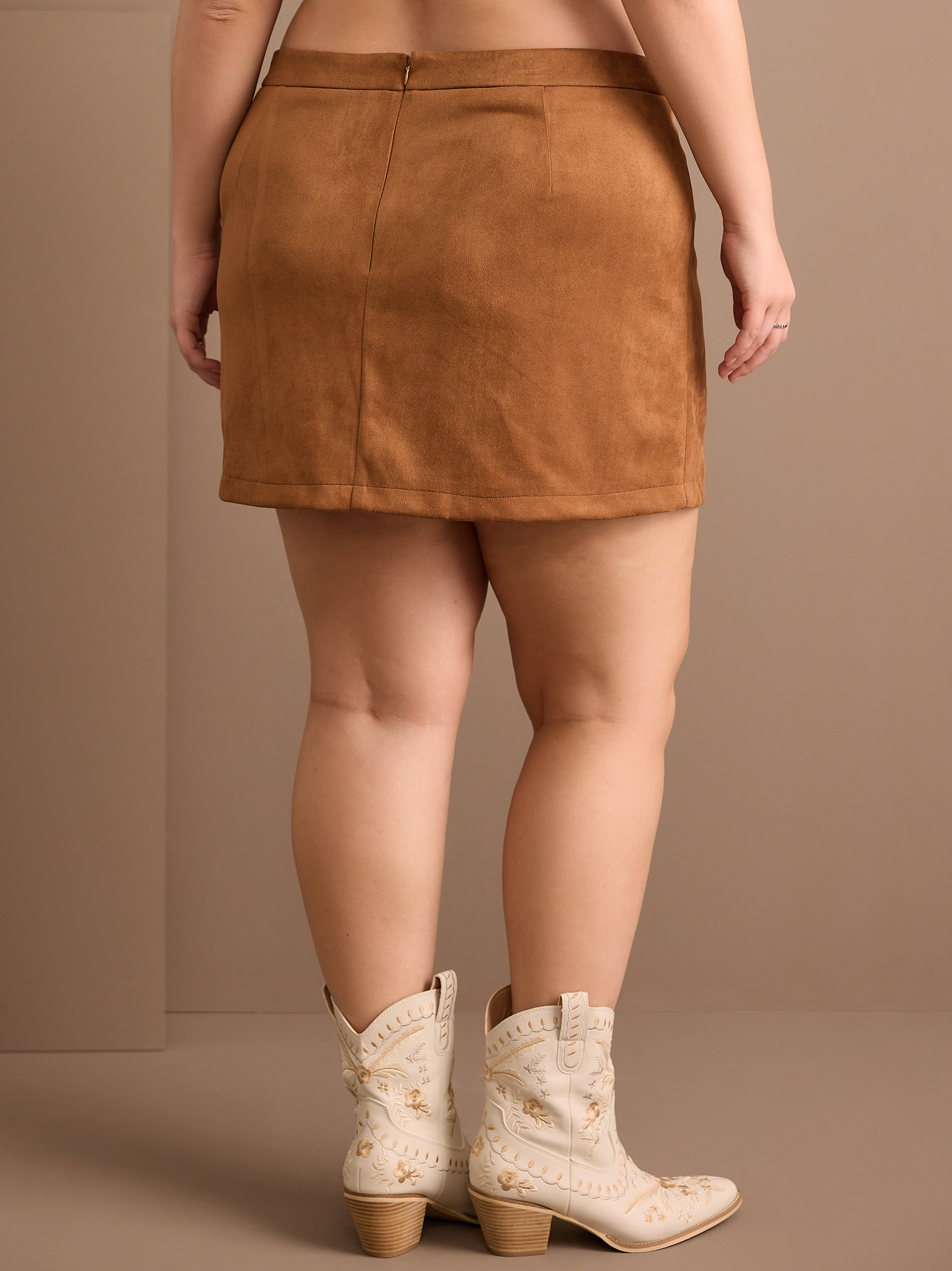 Cyrus Faux Suede Mini Skirt in Tan Arula