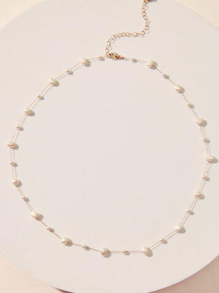 Dainty Pearl Stone Choker Necklace - ARULA - 