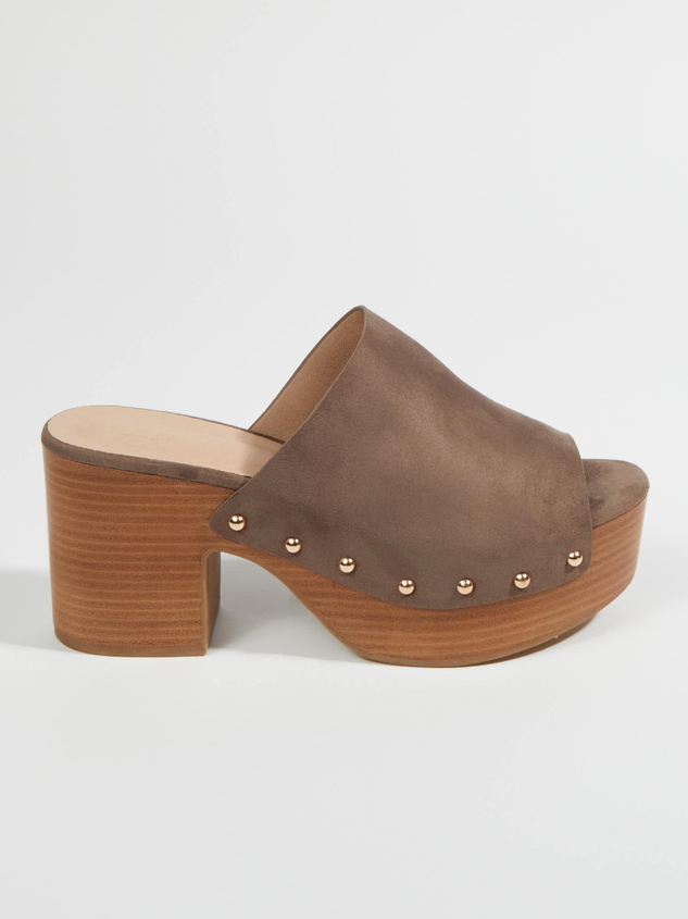 Gina Suede Clog Heels Detail 2 - ARULA