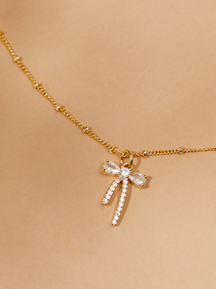 18K Bow Charm Ball Chain Necklace - ARULA - 
