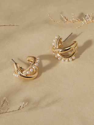 Cross Pearl Hoop Earrings - ARULA