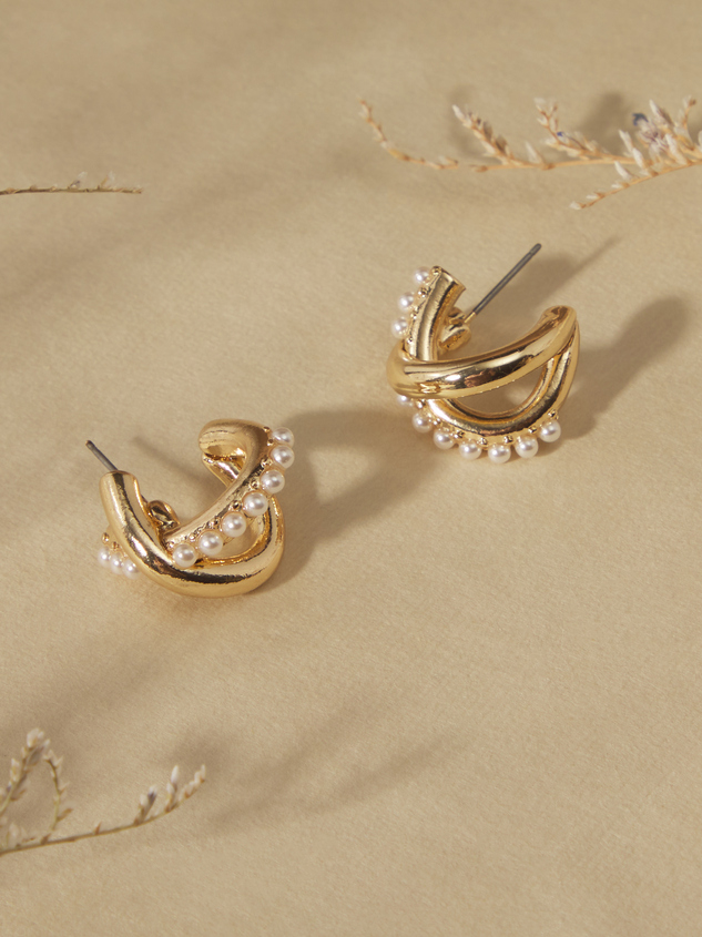 Cross Pearl Hoop Earrings Detail 2 - ARULA