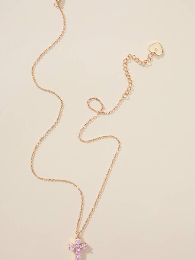 Pink Glitz Cross Necklace Detail 2 - ARULA