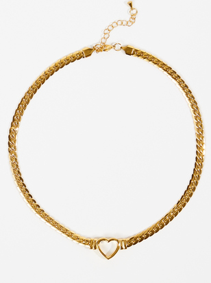 Stainless Steel Heart Curb Chain Choker Necklace - ARULA