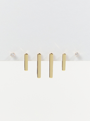 18K Gold Mini Rectangle Hoop Earring Pack - ARULA