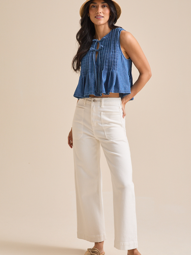 Braleigh Denim Pleated Top Detail 3 - ARULA