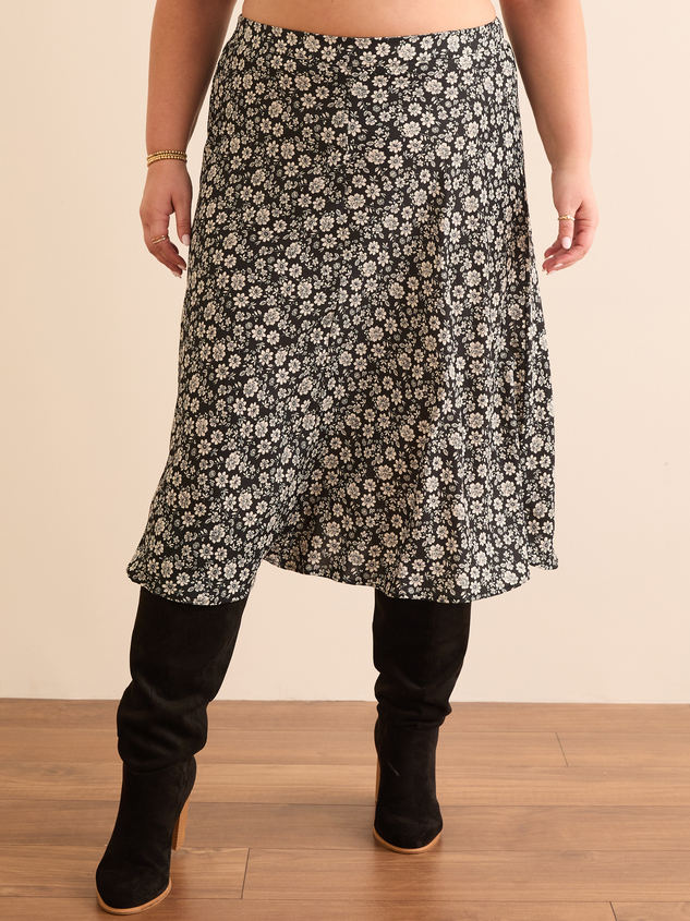 Maycie Floral Midi Skirt in Black Ivory Arula