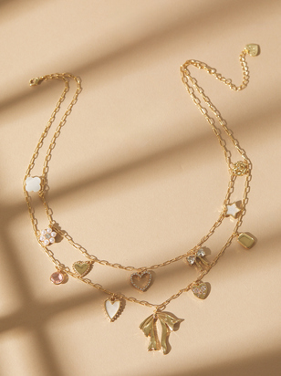 Layered Statement Bow Charm Necklace - ARULA - 