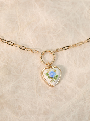 Flower Heart Charm Necklace - ARULA - 