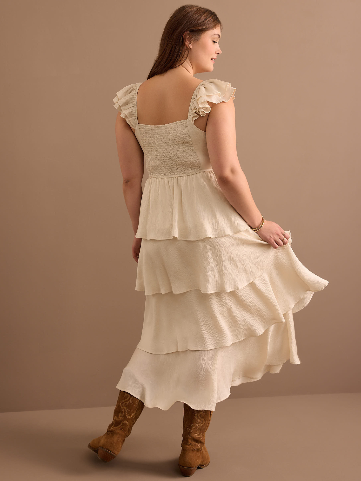 Cream ruffle dress online
