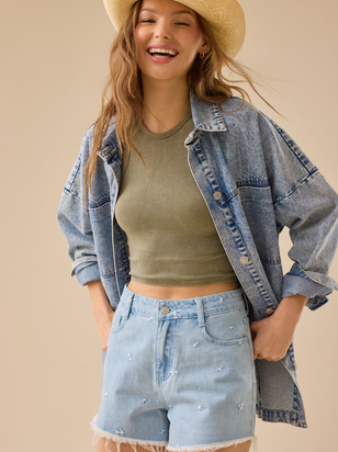 Elyse High Rise Denim Shorts - ARULA