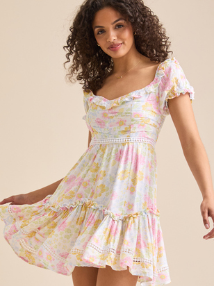Frances Puff Sleeve Floral Mini Dress - ARULA - 