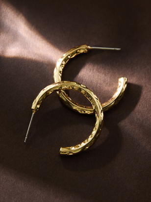 18K Gold Textured Hoops - ARULA - 