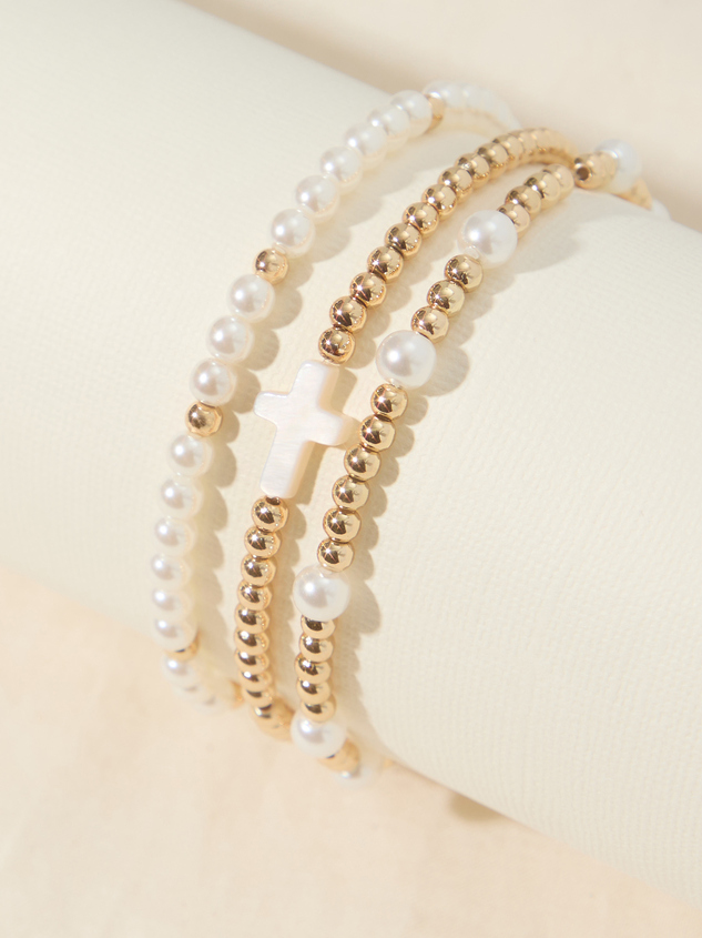 Pearl Cross Stretch Bracelet Set Arula