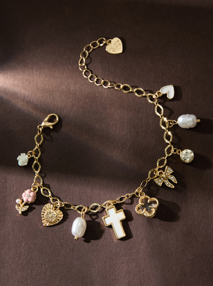 Cross Pearl Charm Bracelet - ARULA