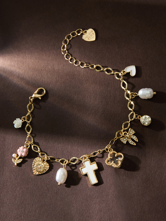Cross Pearl Charm Bracelet - ARULA