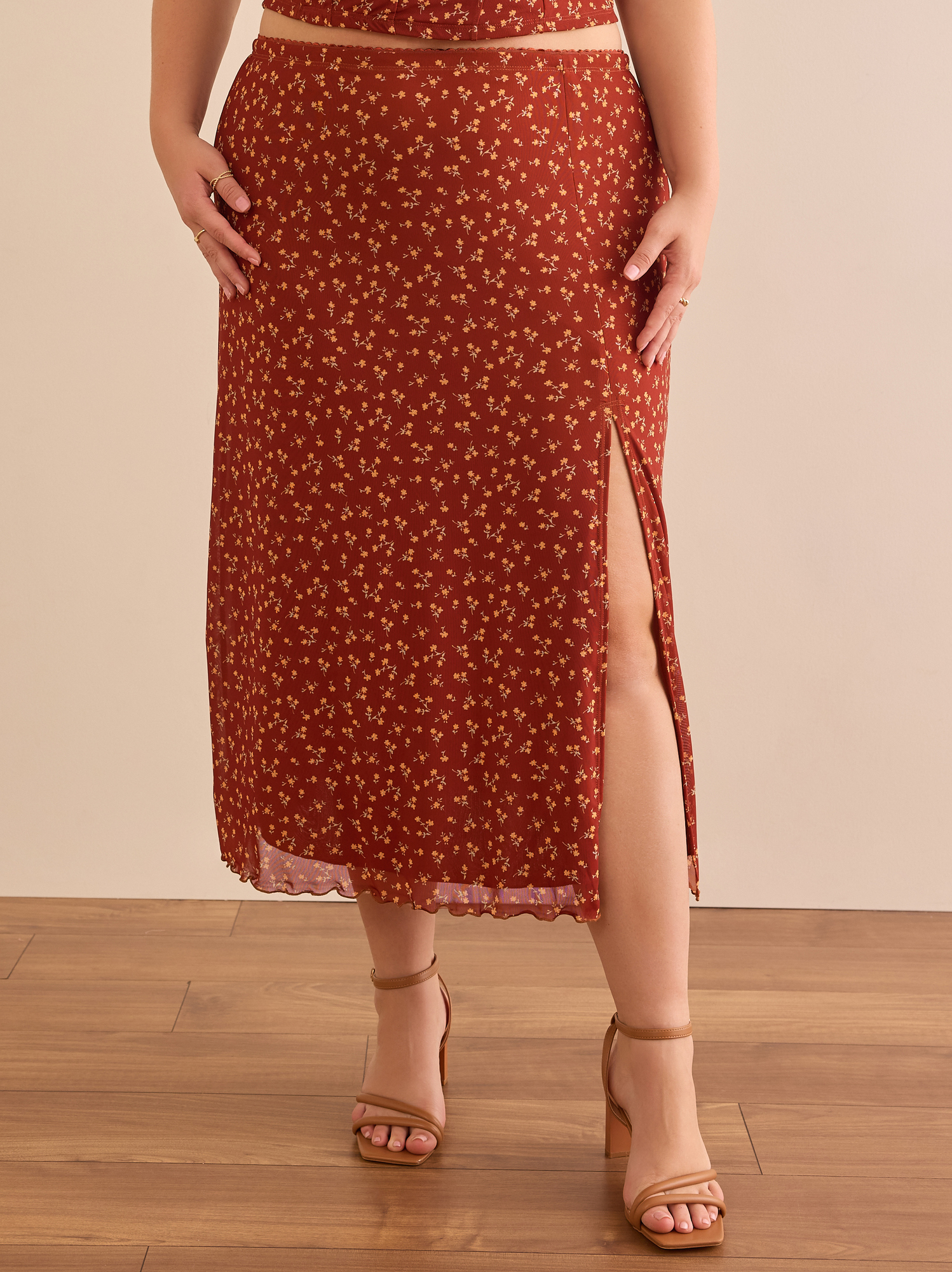 Rust floral midi skirt outlet