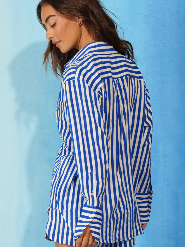 Alex Stripe Button Down Top Detail 4 - ARULA