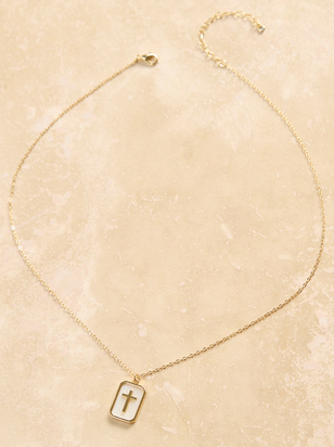 18K Cross Charm Tag Necklace - ARULA - 
