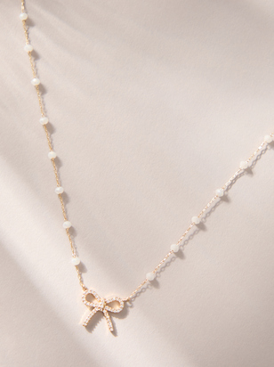 Gold Bow Beaded Necklace - ARULA - 